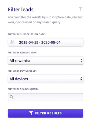 Filter email leads screenshot
