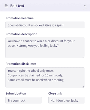 Promotion text screenshot